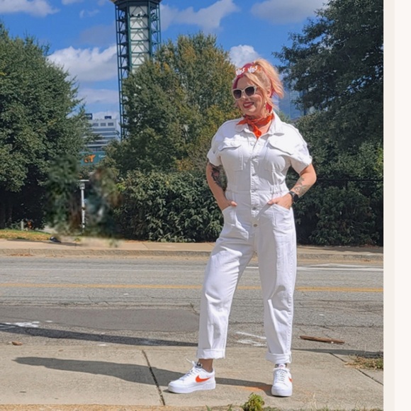 Free People 80s Style White Marci Utility Coveralls Denim Jean Jumpsuit - Picture 15 of 16